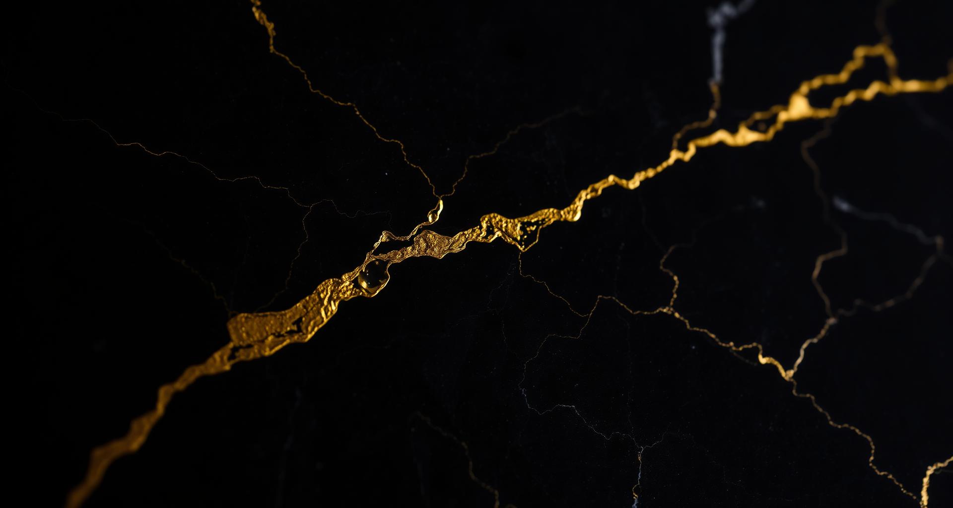 Black marble with veins of liquid gold